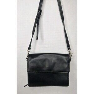 Vtg Y2K Levenger Women Crossbody Bag Small Black Leather Adjustable Strap
